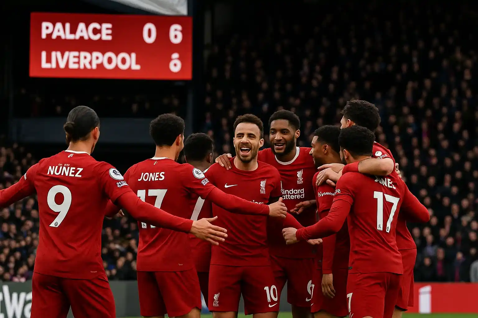 Liverpool ăn mừng bàn thắng vào lưới Palace… lần thứ 6 trong một trận